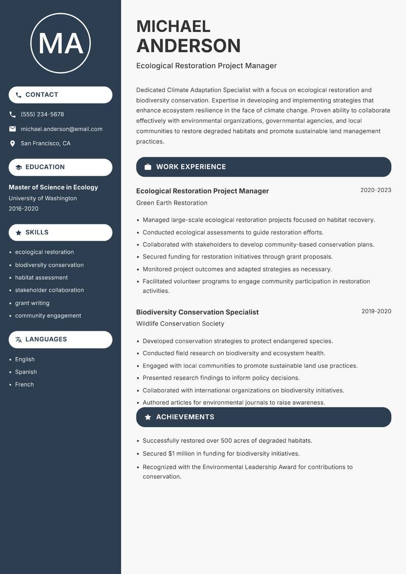 Climate Adaptation Specialist resume template — Compact