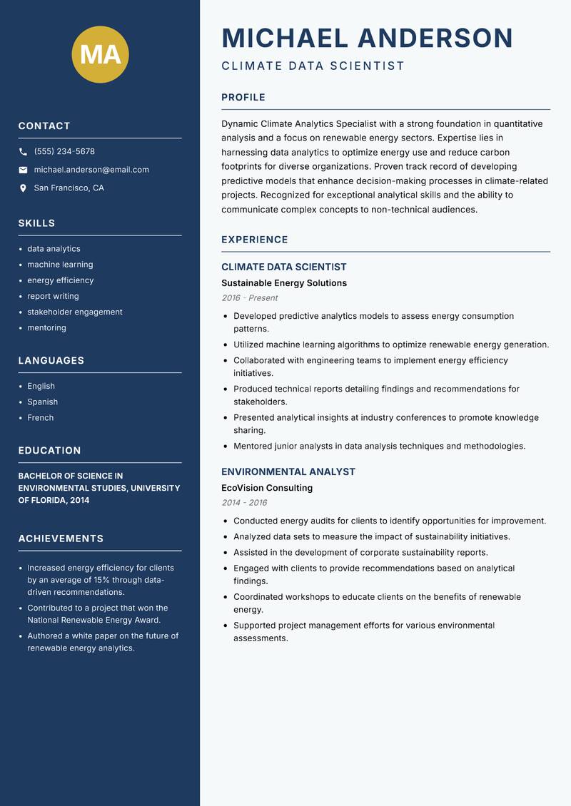 Climate Analytics Specialist resume template — Classic Clean