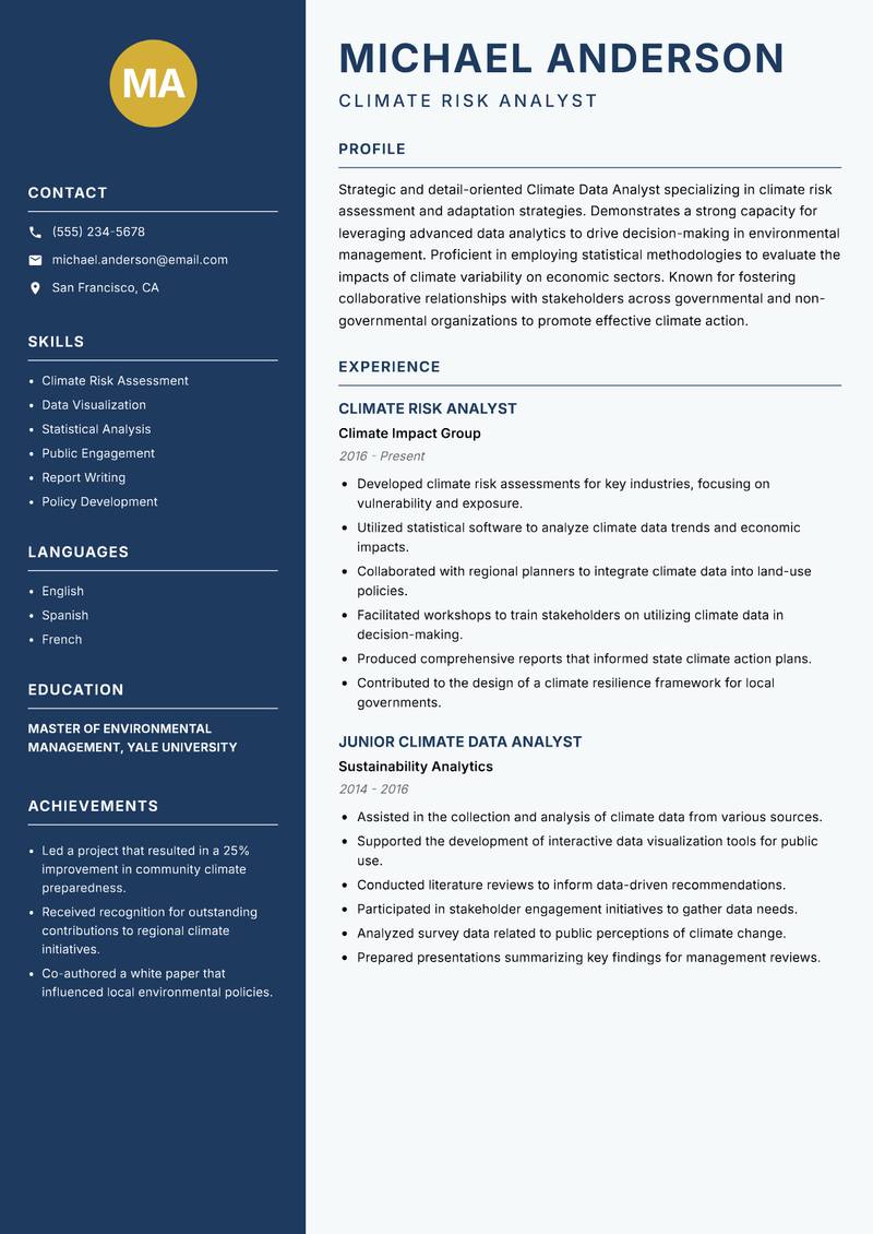 Climate Data Analyst resume template — Classic Clean