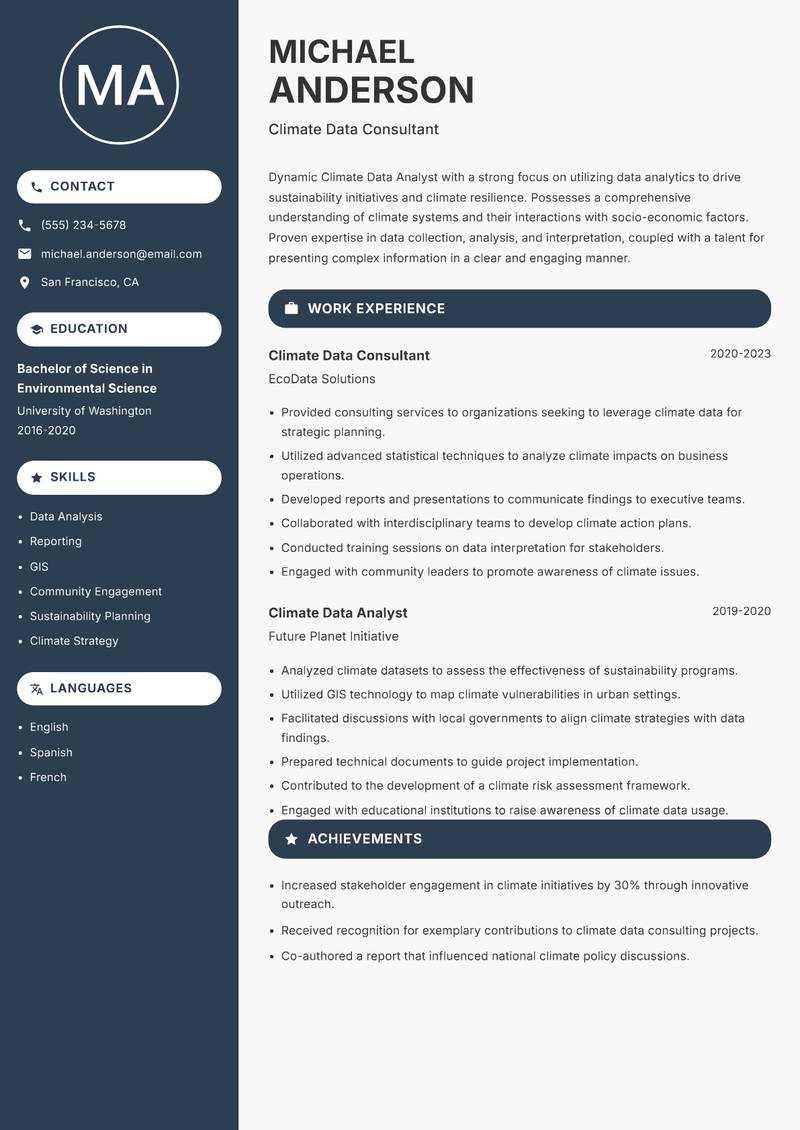 Climate Data Analyst resume template — Compact