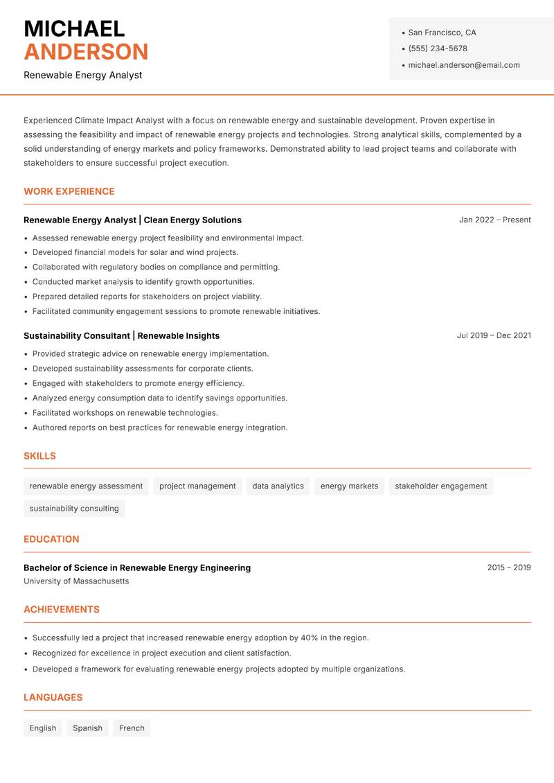 Climate Impact Analyst resume template — Modern Professional