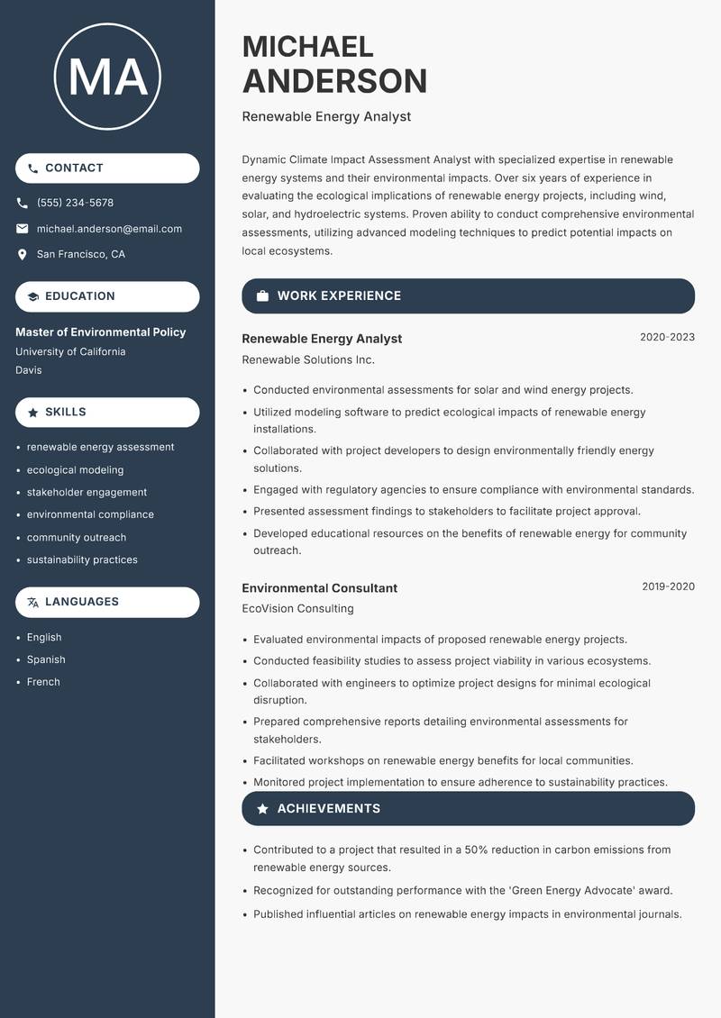 Climate Impact Assessment Analyst resume template — Compact