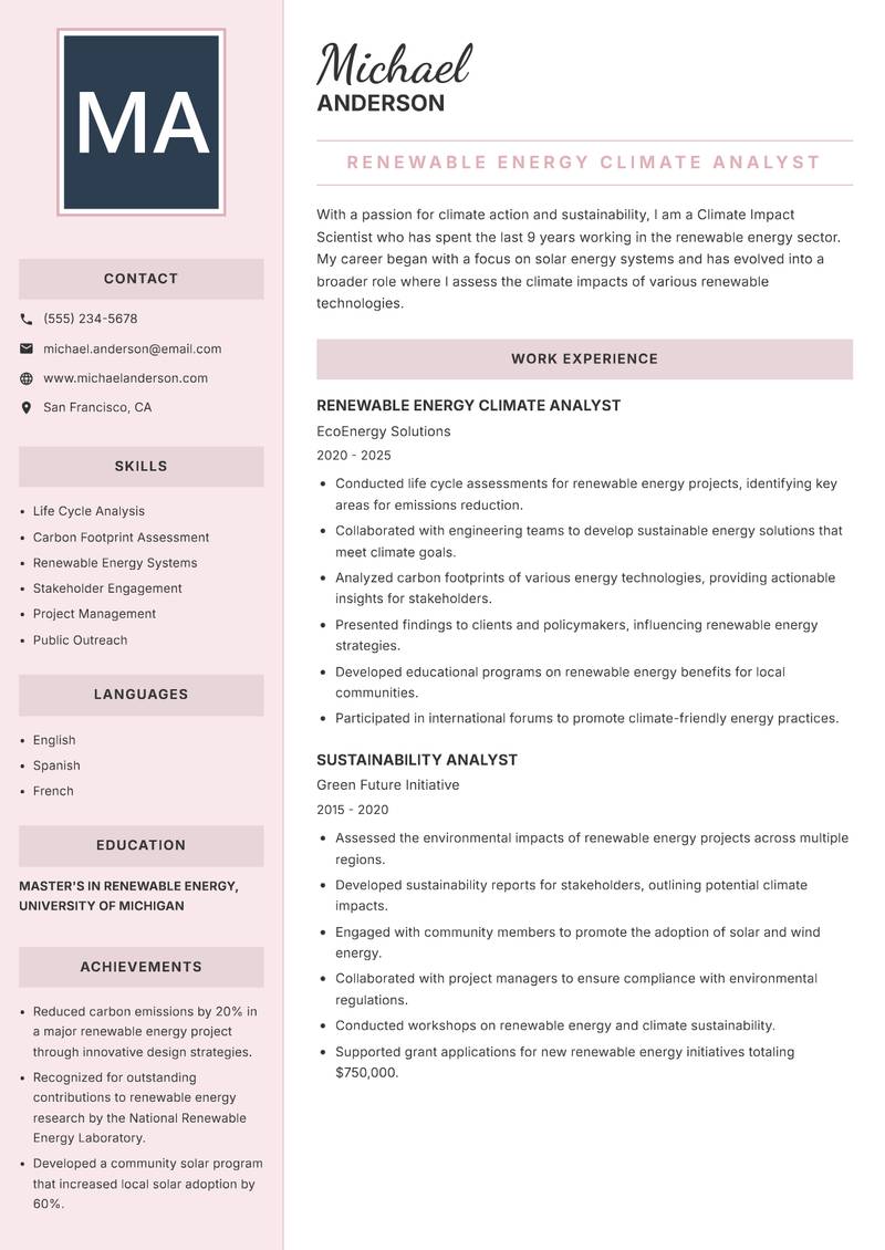 Climate Impact Scientist resume template — Executive