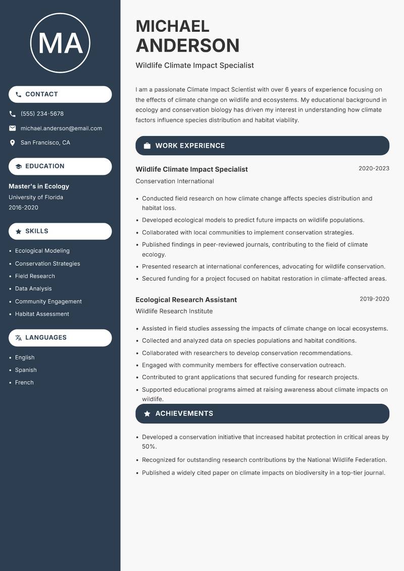 Climate Impact Scientist resume template — Compact
