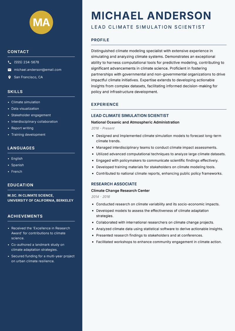 Climate Modelling Specialist resume template — Classic Clean