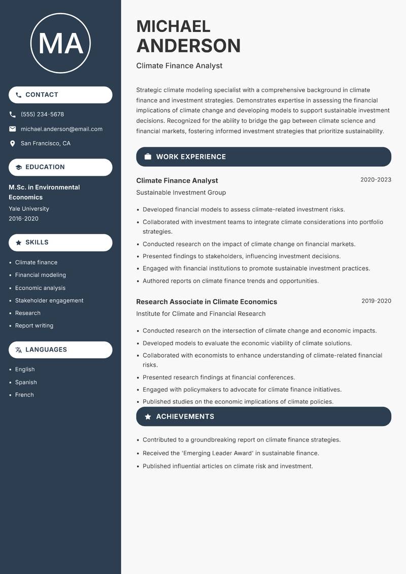Climate Modelling Specialist resume template — Compact