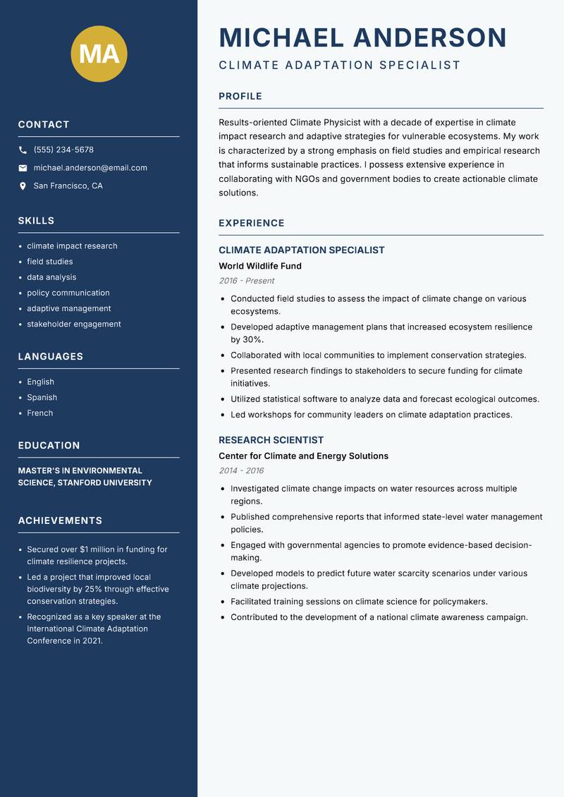 Climate Physicist resume template — Classic Clean