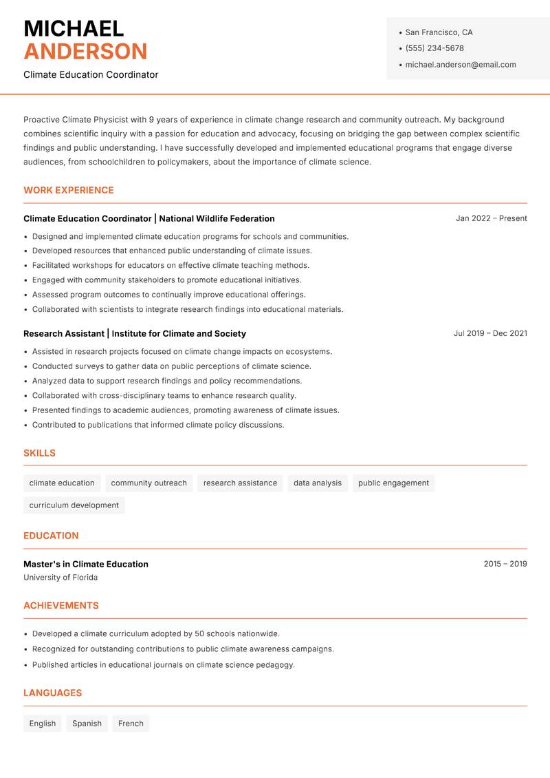 Climate Physicist resume template — Modern Professional
