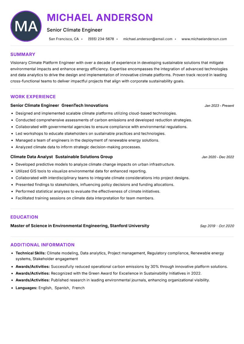 Climate Platform Engineer resume example — ATS-friendly template