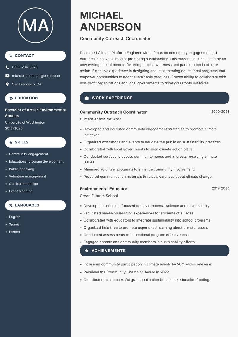 Climate Platform Engineer resume template — Compact