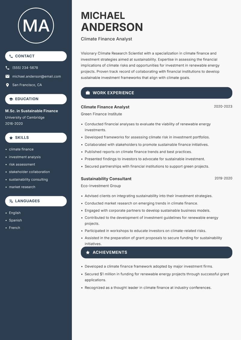 Climate Research Scientist resume template — Compact