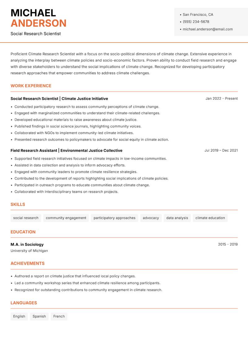 Climate Research Scientist resume template — Modern Professional