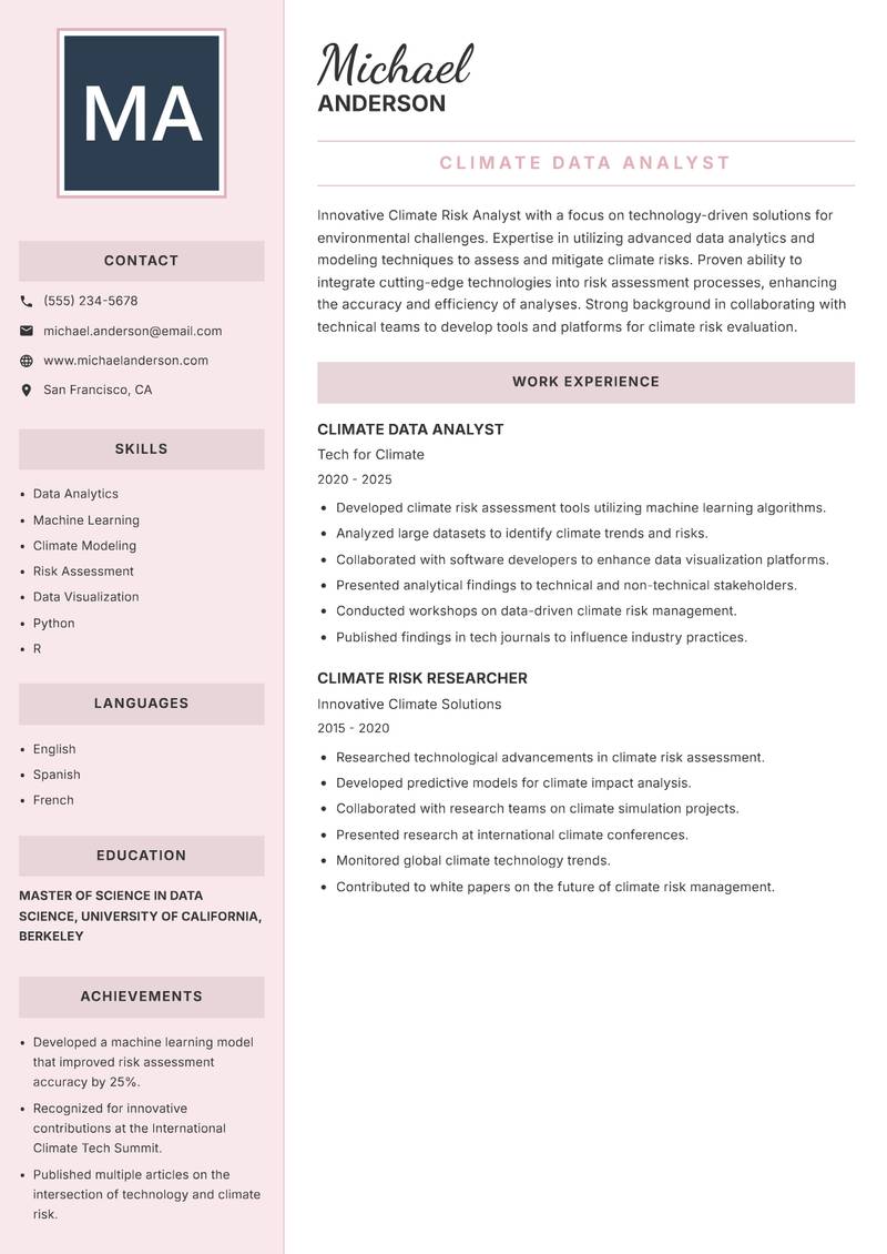 Climate Risk Analyst resume template — Executive