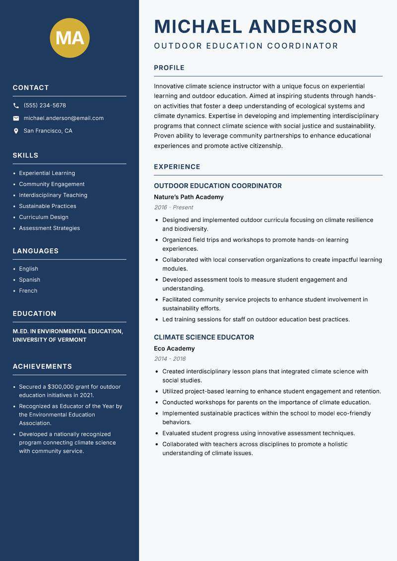 Climate Science Instructor resume template — Classic Clean