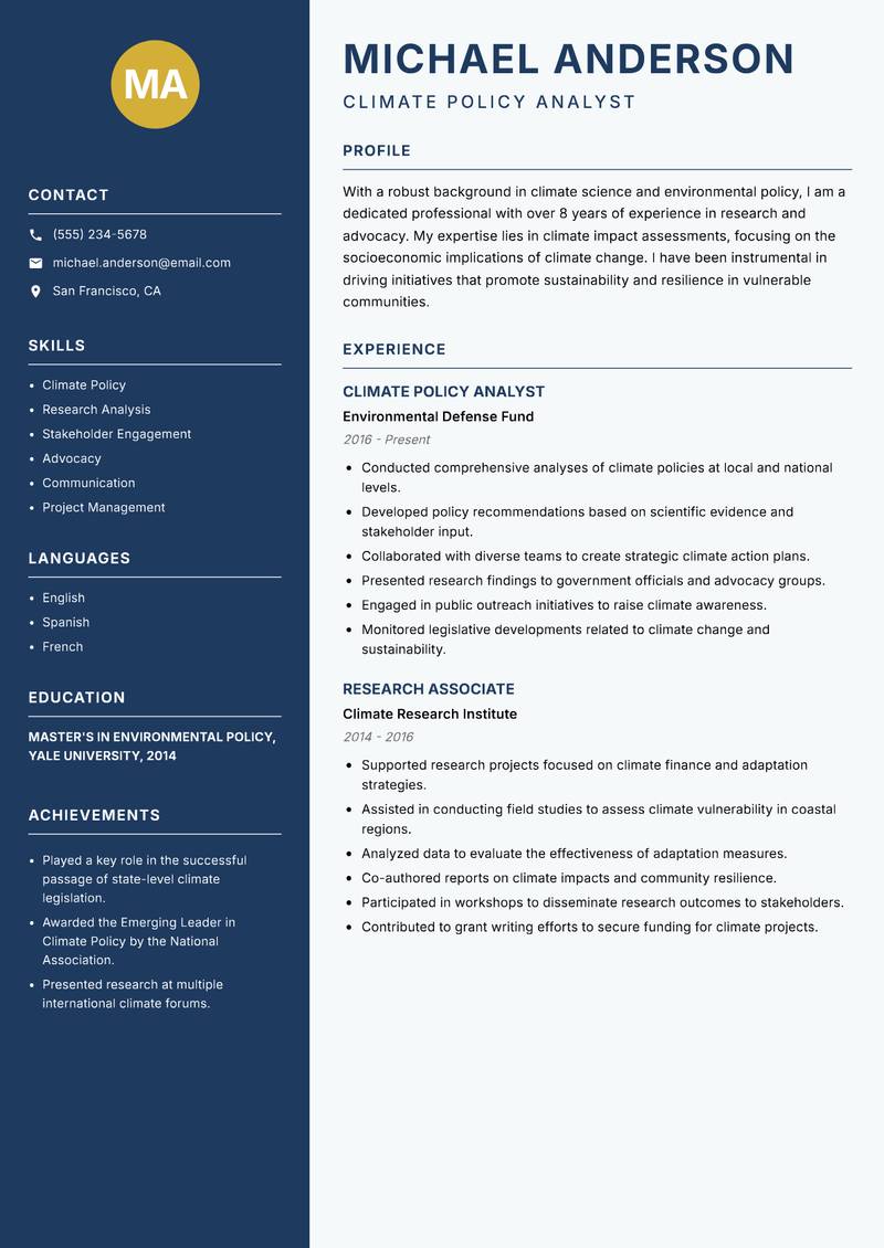 Climate Scientist resume template — Classic Clean