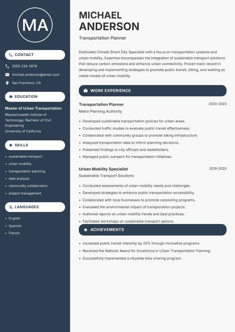Climate Smart City Specialist resume template — Compact