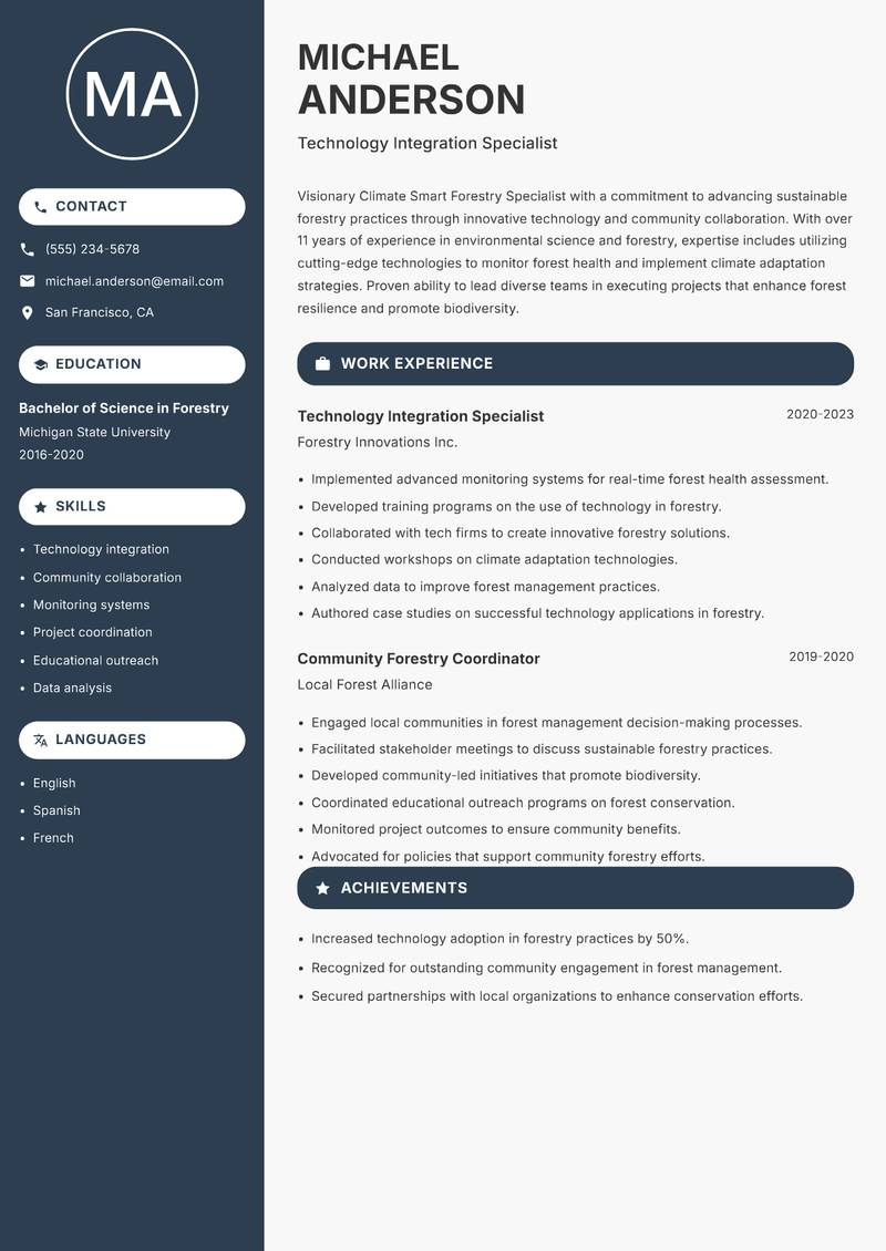 Climate Smart Forestry Specialist resume template — Compact