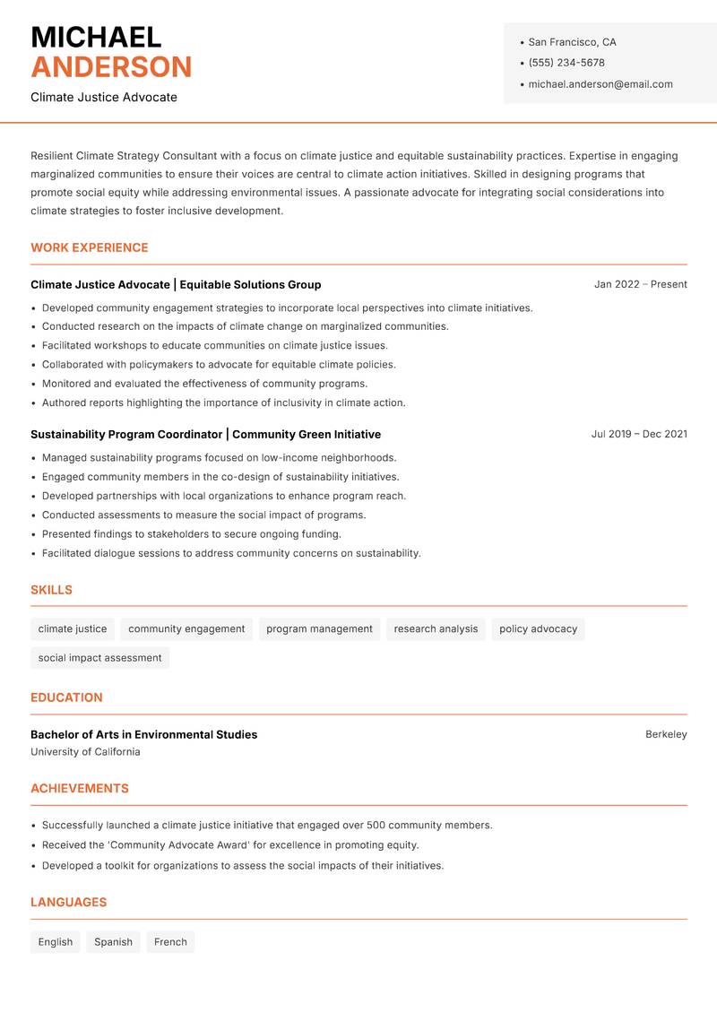 Climate Strategy Consultant resume template — Modern Professional
