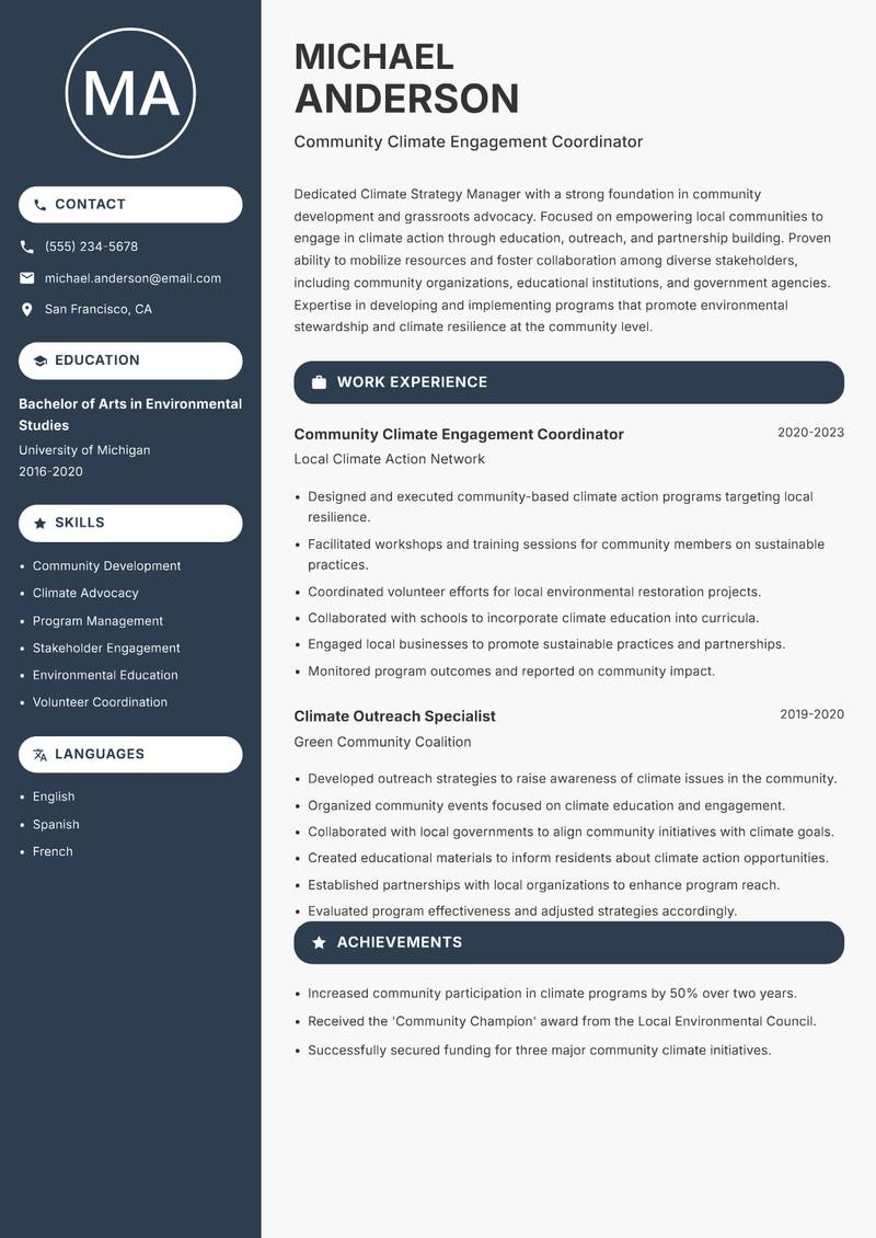 Climate Strategy Manager resume template — Compact