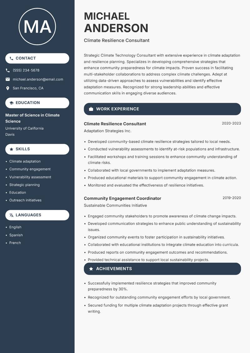 Climate Technology Consultant resume template — Compact