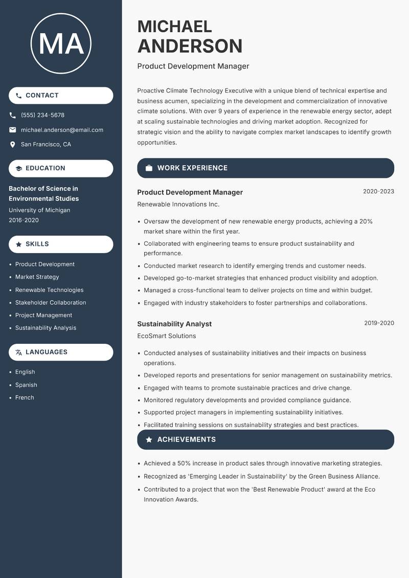 Climate Technology Executive resume template — Compact