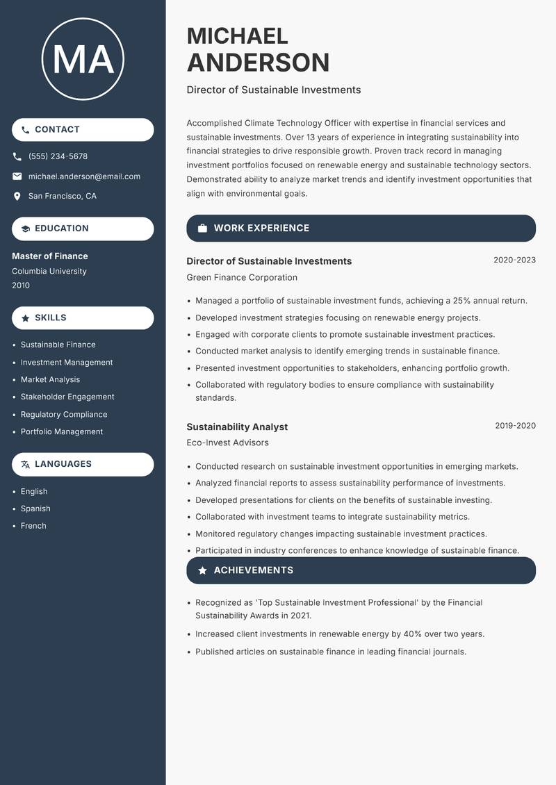 Climate Technology Officer resume template — Compact
