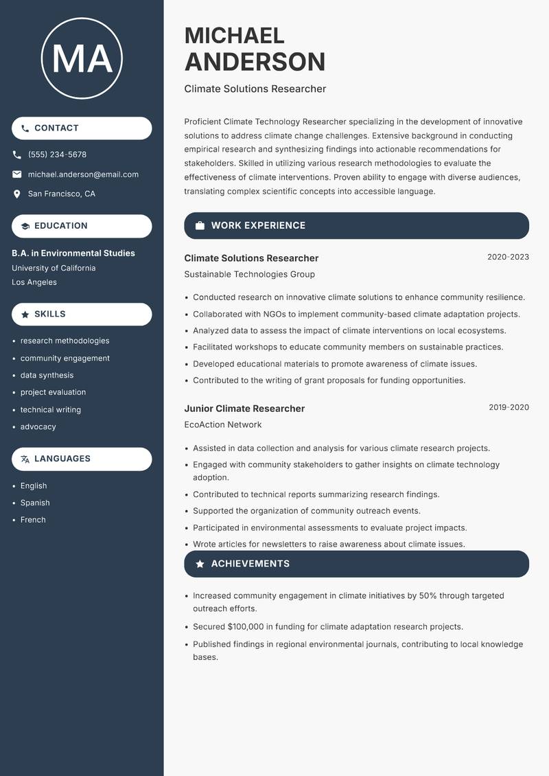 Climate Technology Researcher resume template — Compact