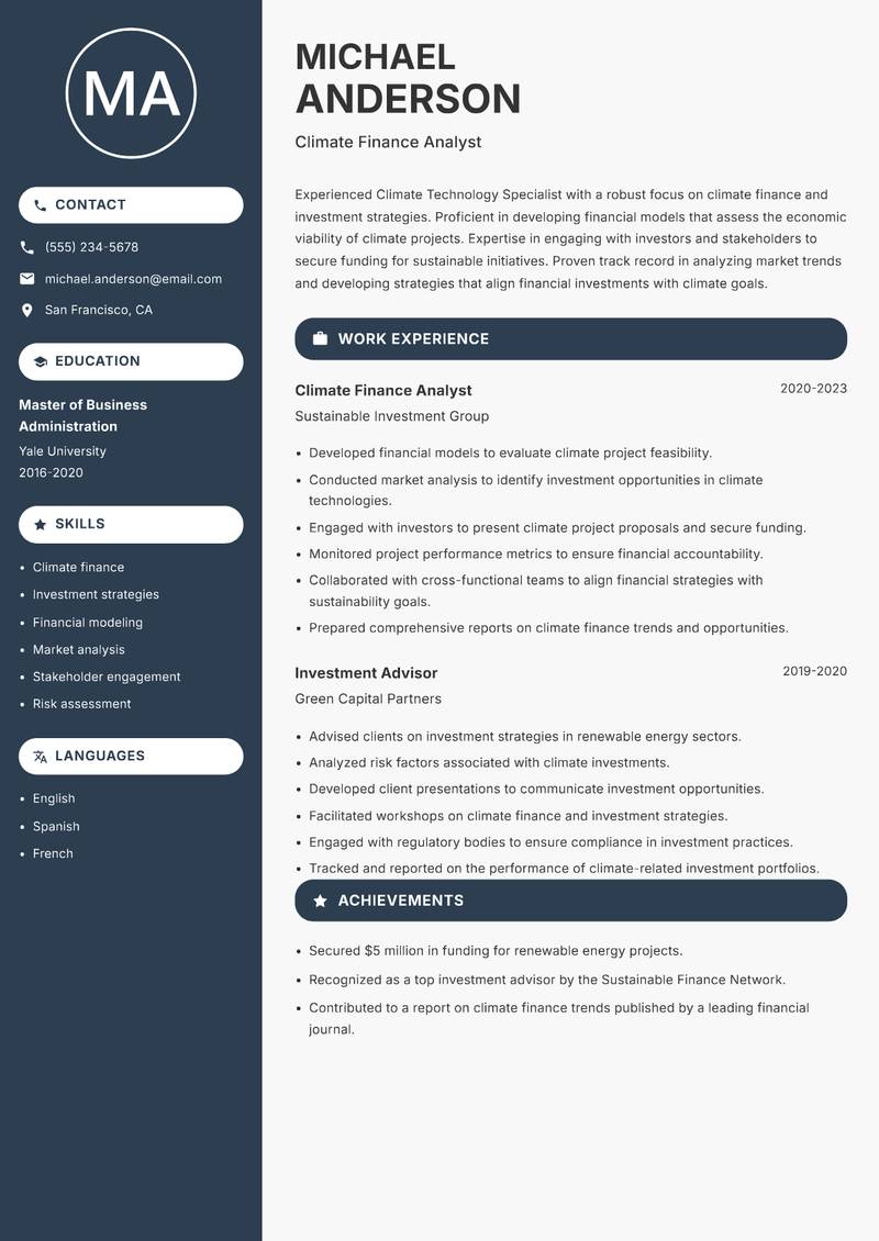 Climate Technology Specialist resume template — Compact