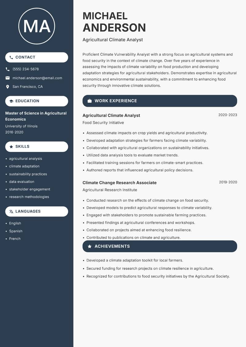 Climate Vulnerability Analyst resume template — Compact