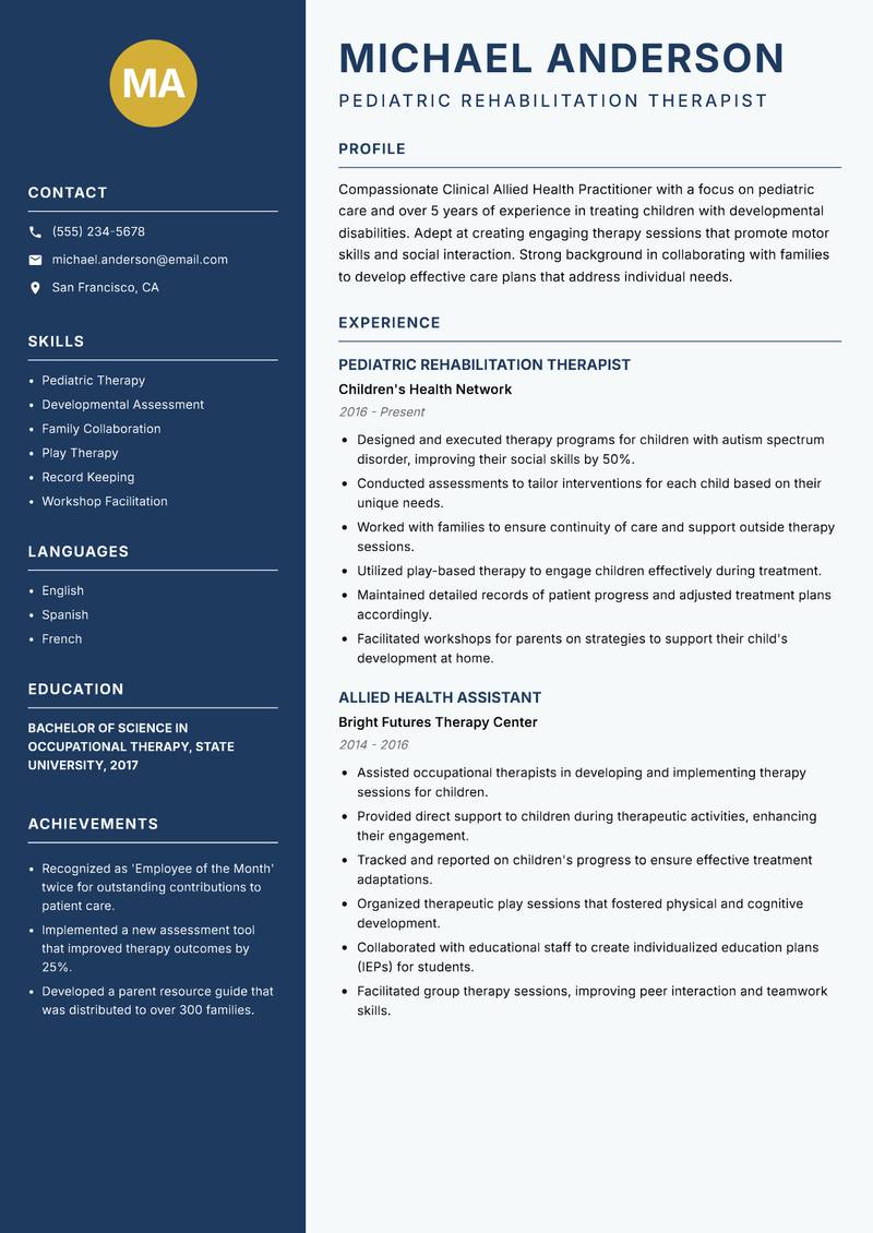 Clinical Allied Health Practitioner resume template — Classic Clean
