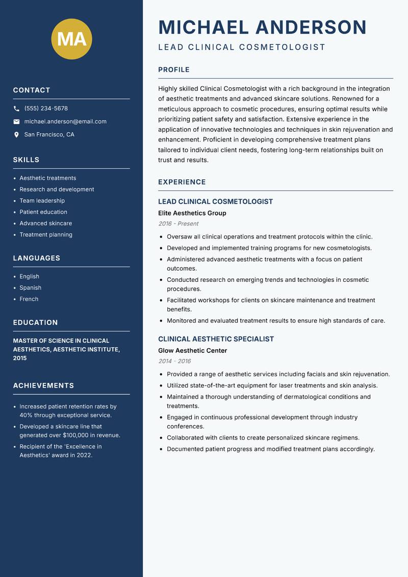 Clinical Cosmetologist resume template — Classic Clean