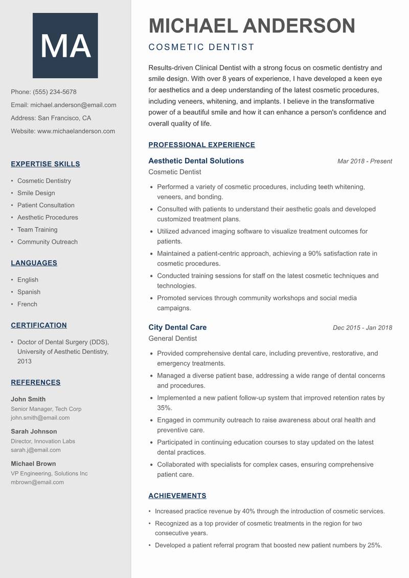 Clinical Dentist resume template — Creative Minimal