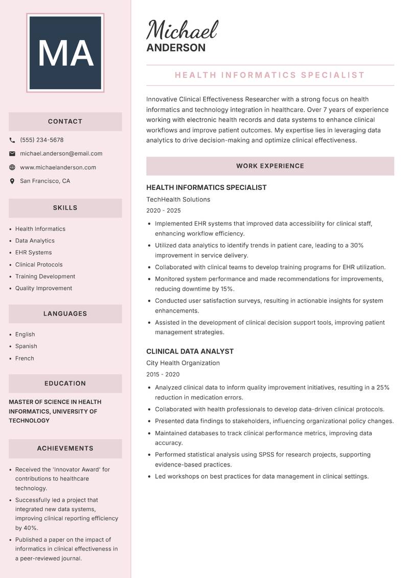 Clinical Effectiveness Researcher resume template — Executive