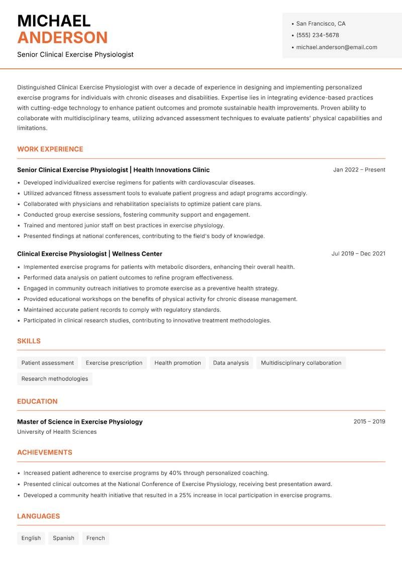 Clinical Exercise Physiologist resume template — Modern Professional