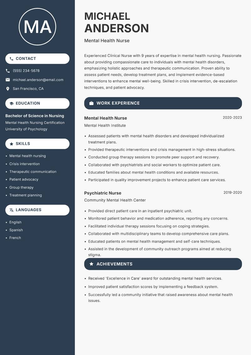 Clinical Nurse resume template — Compact