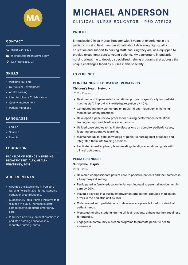 Clinical Nurse Educator resume template — Classic Clean