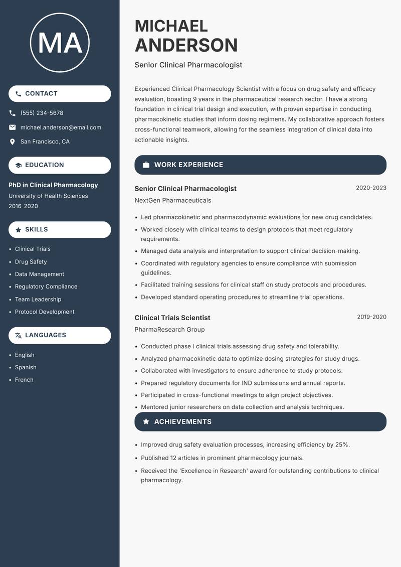 Clinical Pharmacology Scientist resume template — Compact