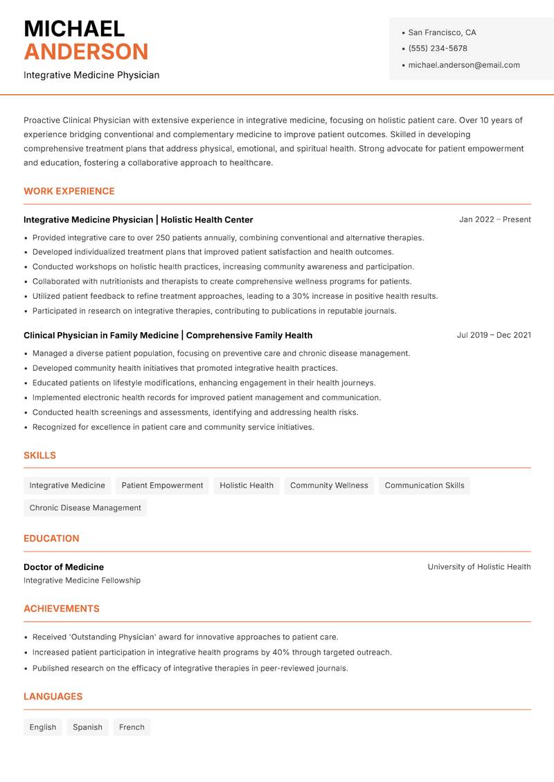 Clinical Physician resume template — Modern Professional