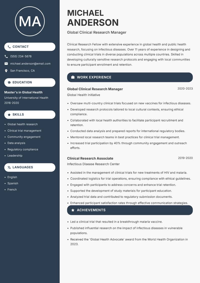 Clinical Research Fellow resume template — Compact