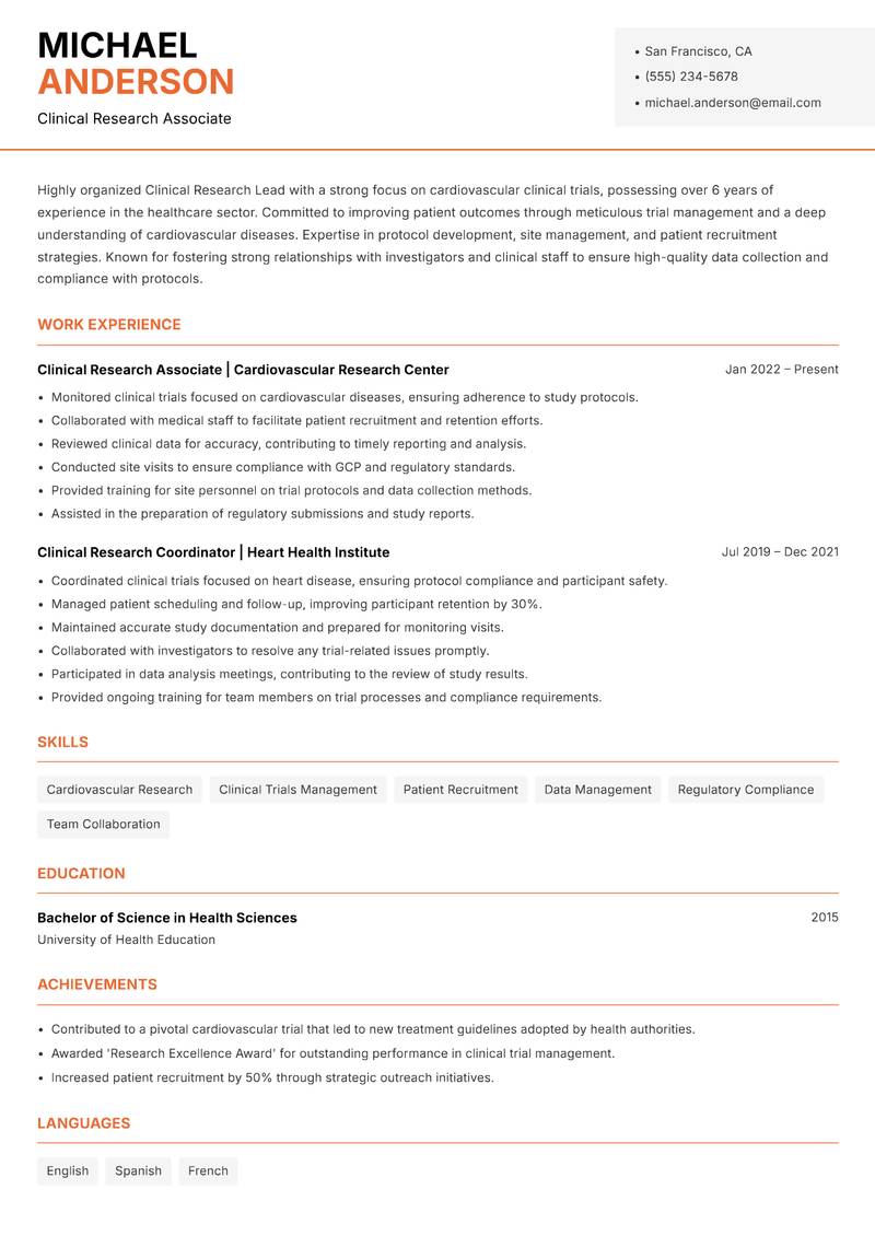 Clinical Research Lead resume template — Modern Professional