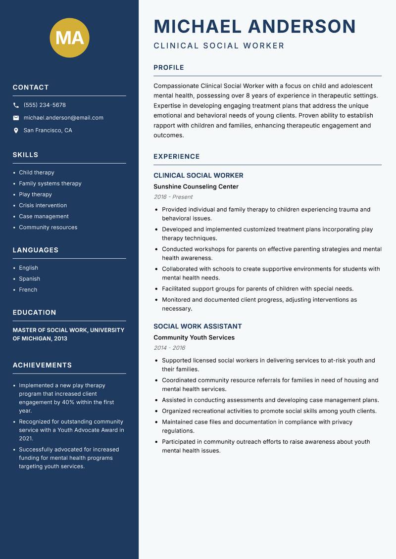 Clinical Social Worker resume template — Classic Clean