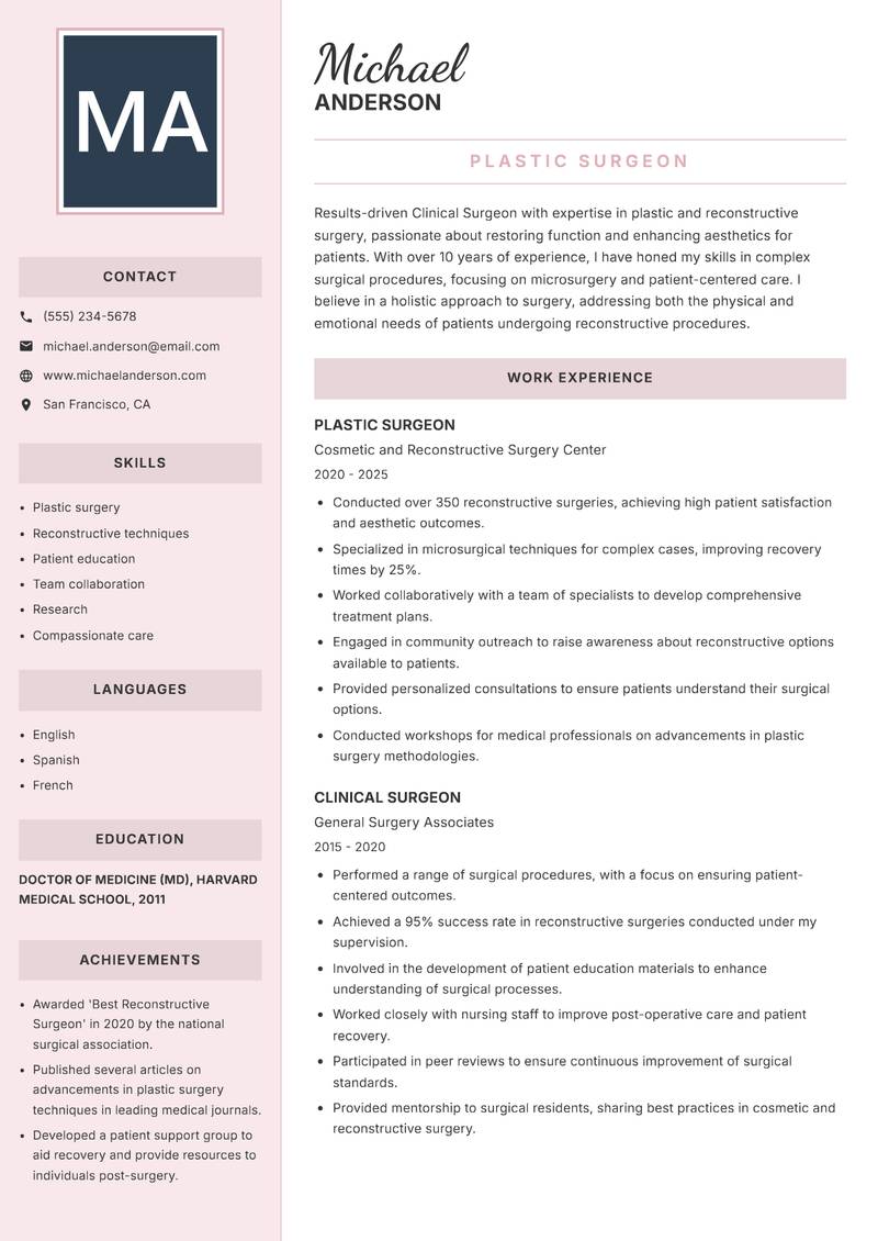 Clinical Surgeon resume template — Executive