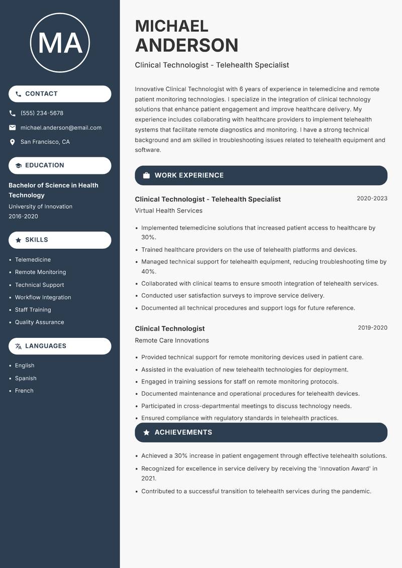 Clinical Technologist resume template — Compact