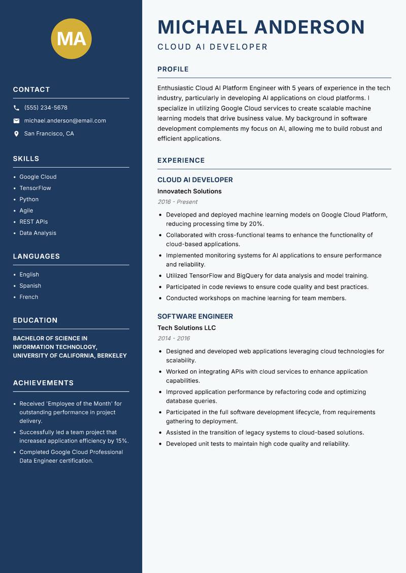 Cloud AI Platform Engineer resume template — Classic Clean