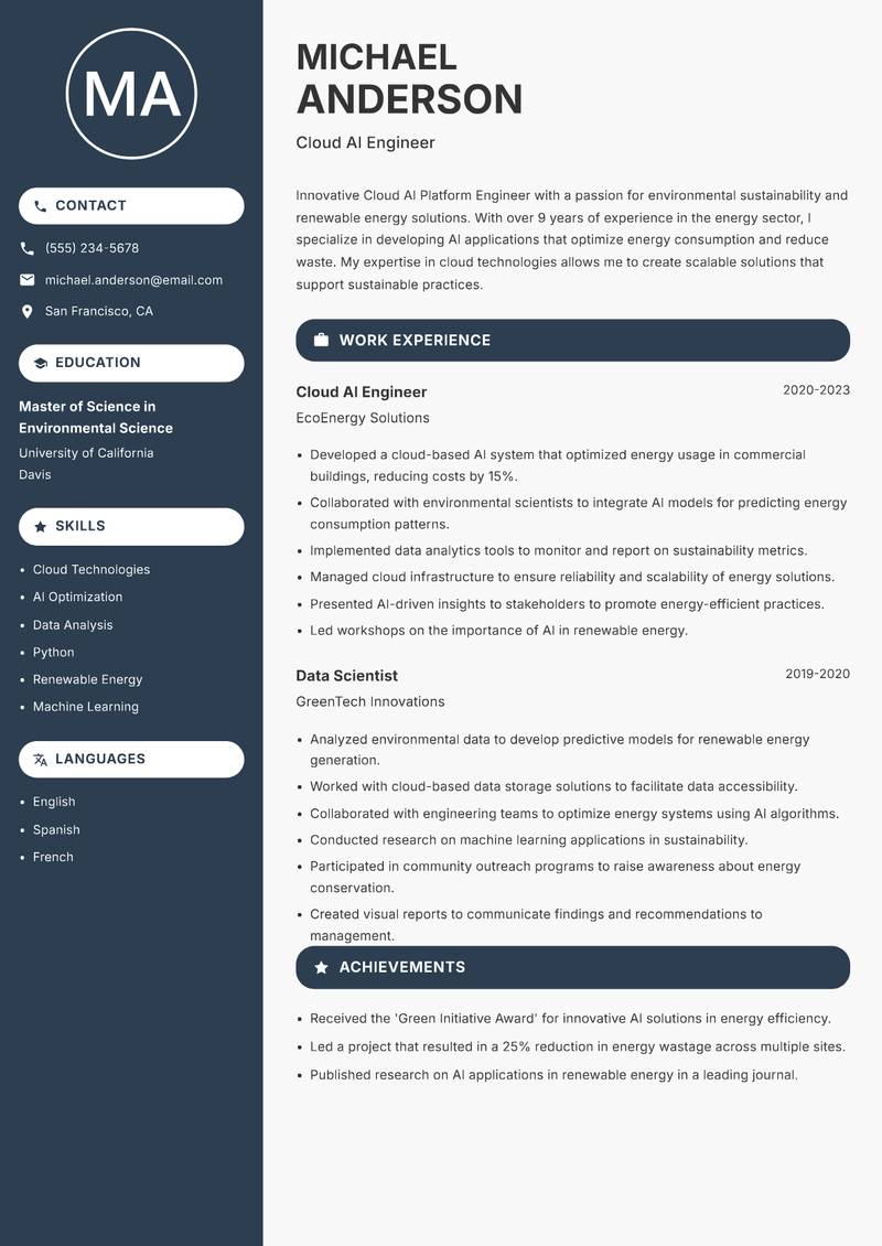 Cloud AI Platform Engineer resume template — Compact