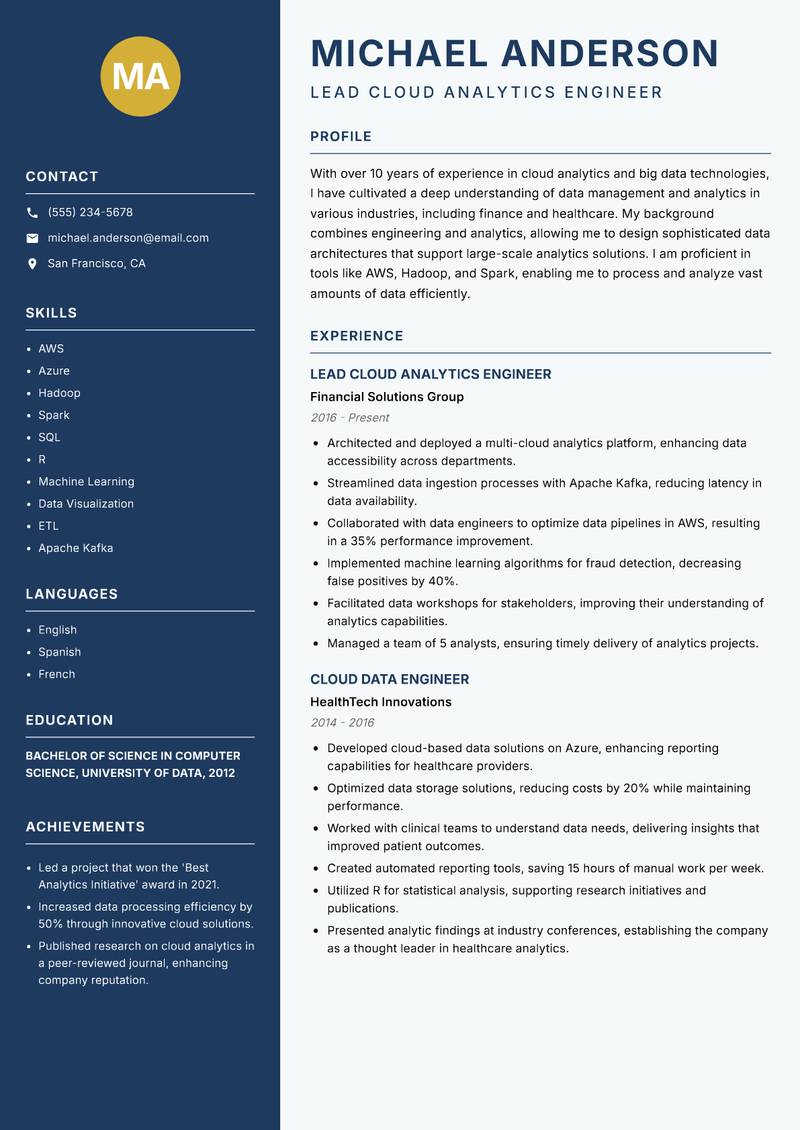 Cloud Analytics Engineer resume template — Classic Clean