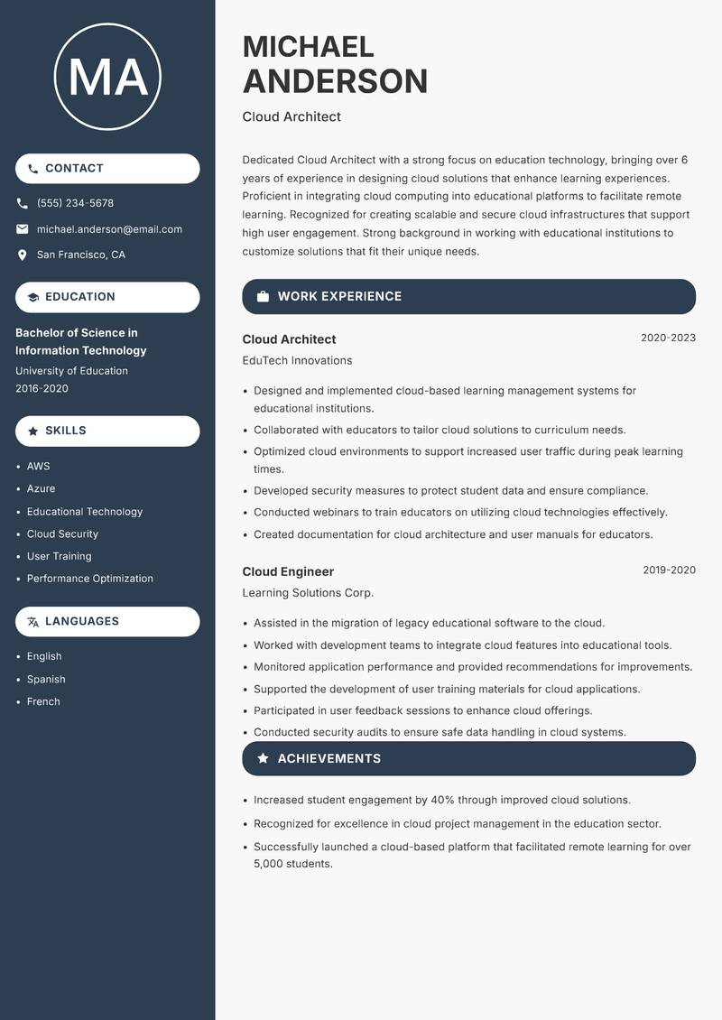Cloud Architect resume template — Compact
