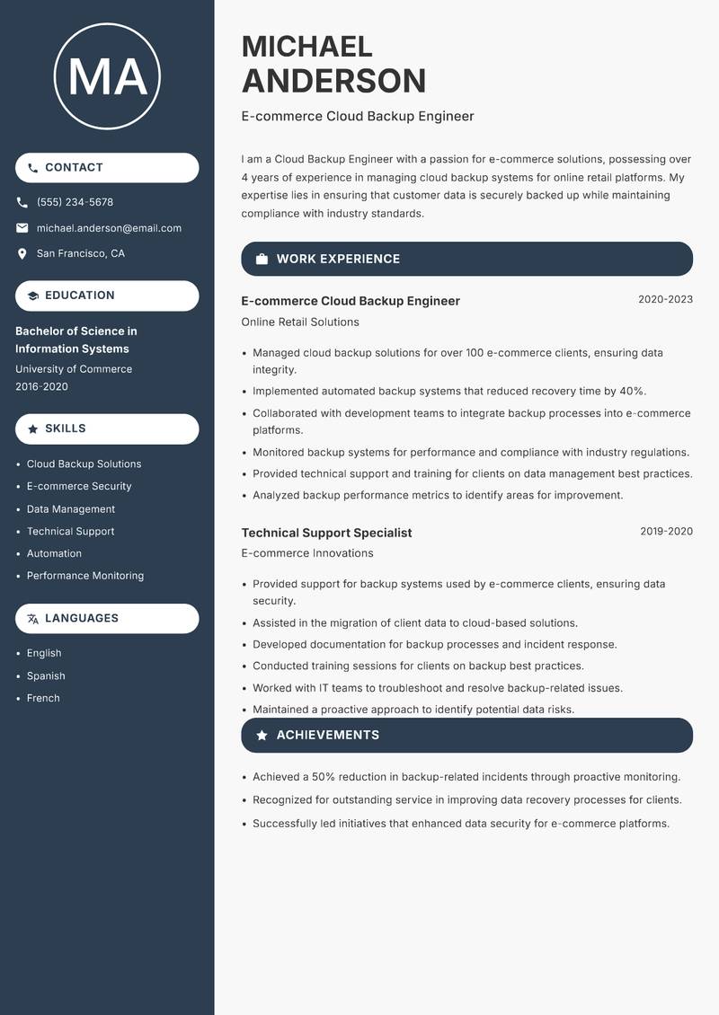 Cloud Backup Engineer resume template — Compact