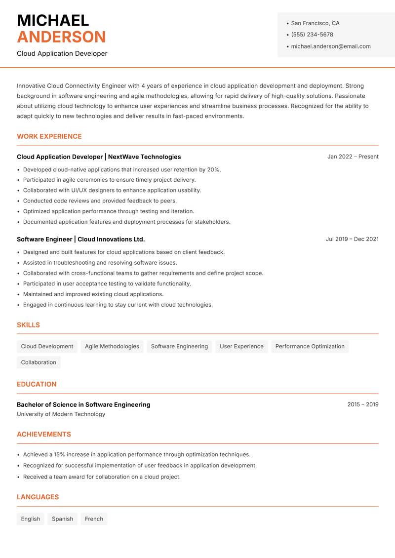 Cloud Connectivity Engineer resume template — Modern Professional