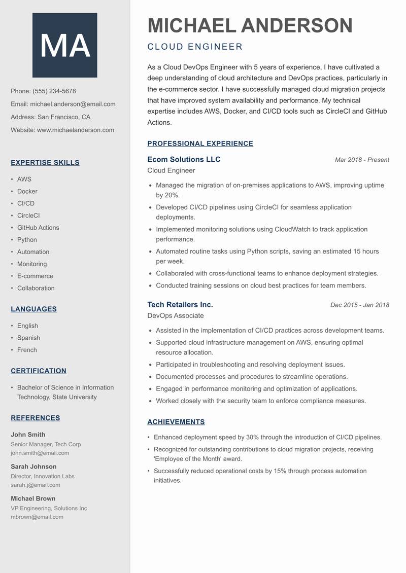 Cloud DevOps Engineer resume template — Creative Minimal